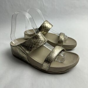 FitFlop Sandals Womens 7 Gold Two Strap Wedge Comfort Slides